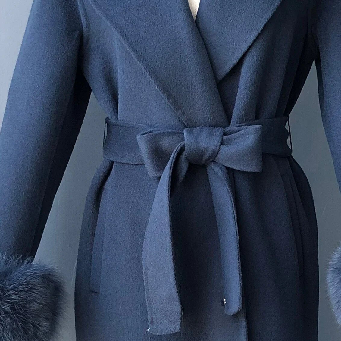 New Oversize Lose Kaschmir Wolle Mantel mit Echt Fox Pelz Kragen Winter  Kapuze Oberbekleidung Gürtel | tif-shop24.de