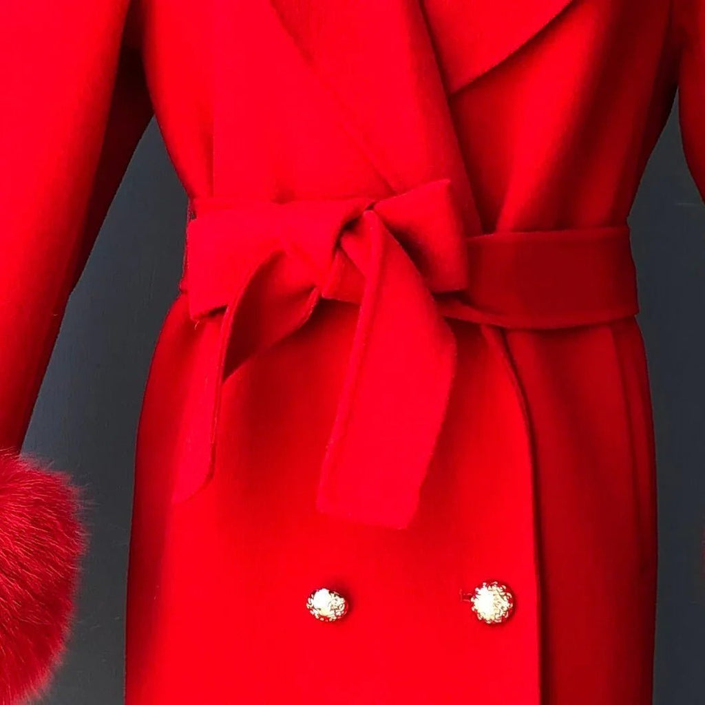 New Oversize Lose Kaschmir Wolle Mantel mit Echt Fox Pelz Kragen Winter  Kapuze Oberbekleidung Gürtel | tif-shop24.de