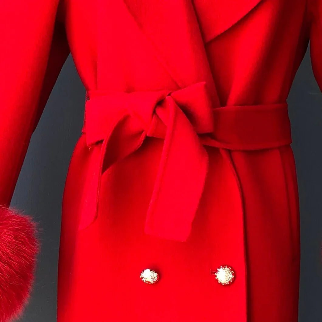 New Oversize Lose Kaschmir Wolle Mantel mit Echt Fox Pelz Kragen Winter  Kapuze Oberbekleidung Gürtel | tif-shop24.de