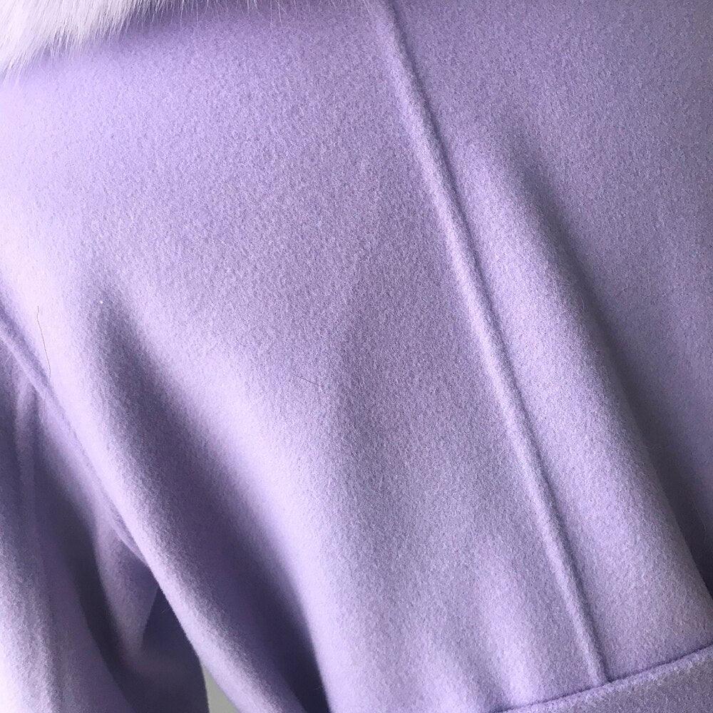 New Oversize Lose Kaschmir Wolle Mantel mit Echt Fox Pelz Kragen Winter Kapuze Oberbekleidung Gürtel - tif-shop24.de