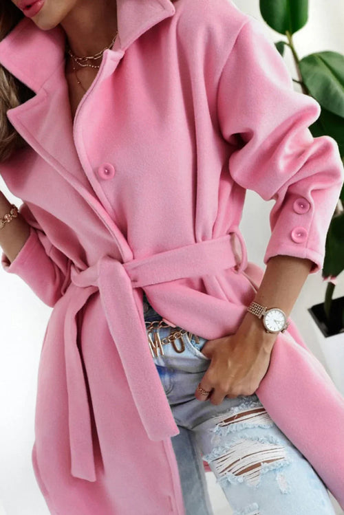 Solid Color Buttoned Coat with Tie | tif-shop24.de