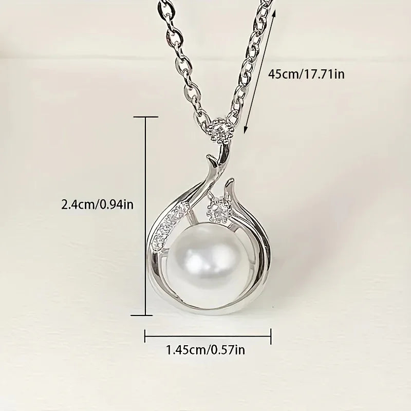 925 Sterling Silber Halskette Platin Kunstperle Anhänger Nische Feine Schlüsselbeinkette Valentinstagsgeschenk - tif-shop24.de