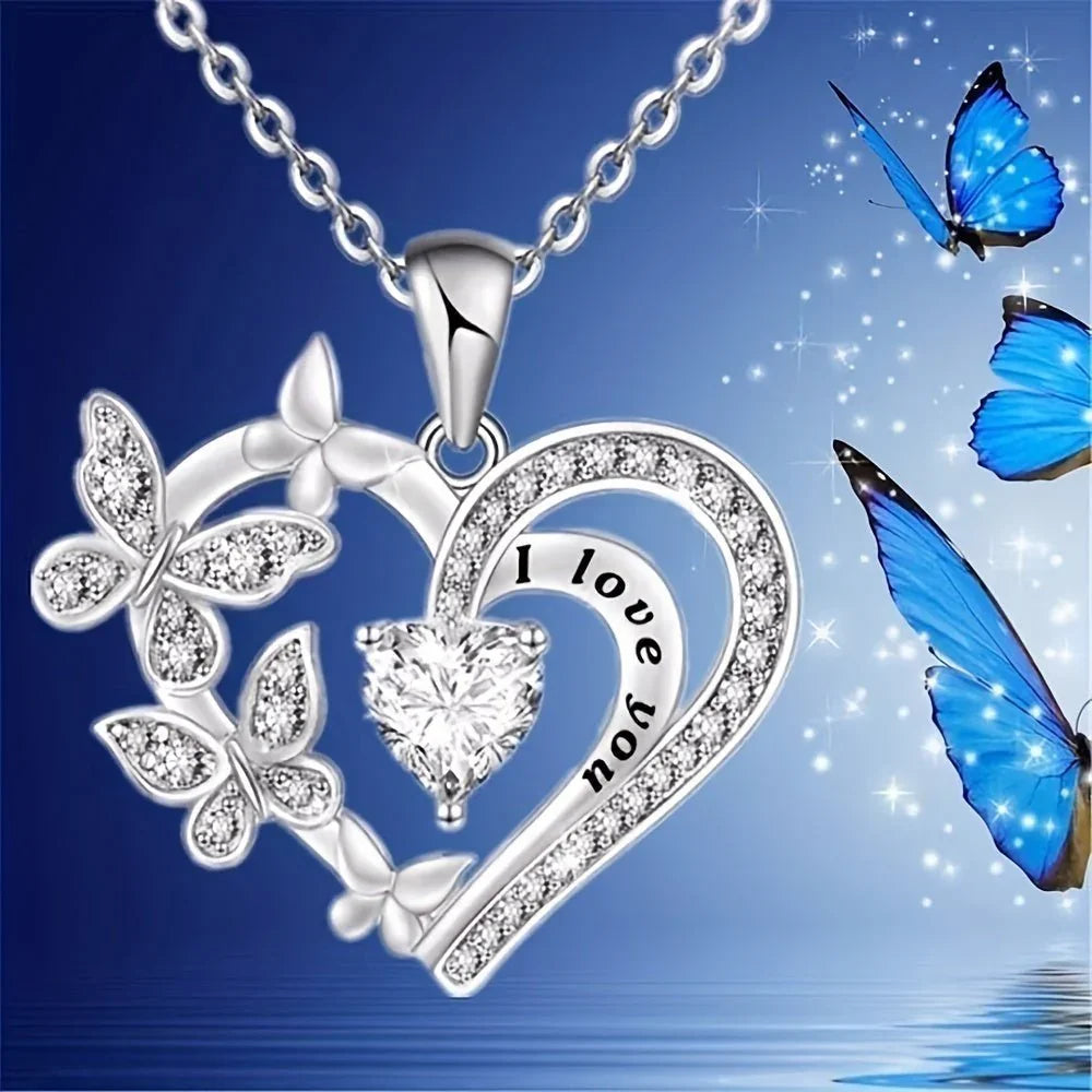 1pc Herz Amethyst Schmetterling Anhänger Halskette für Frauen – Vintage Party Schmuck Geschenk | tif-shop24.de