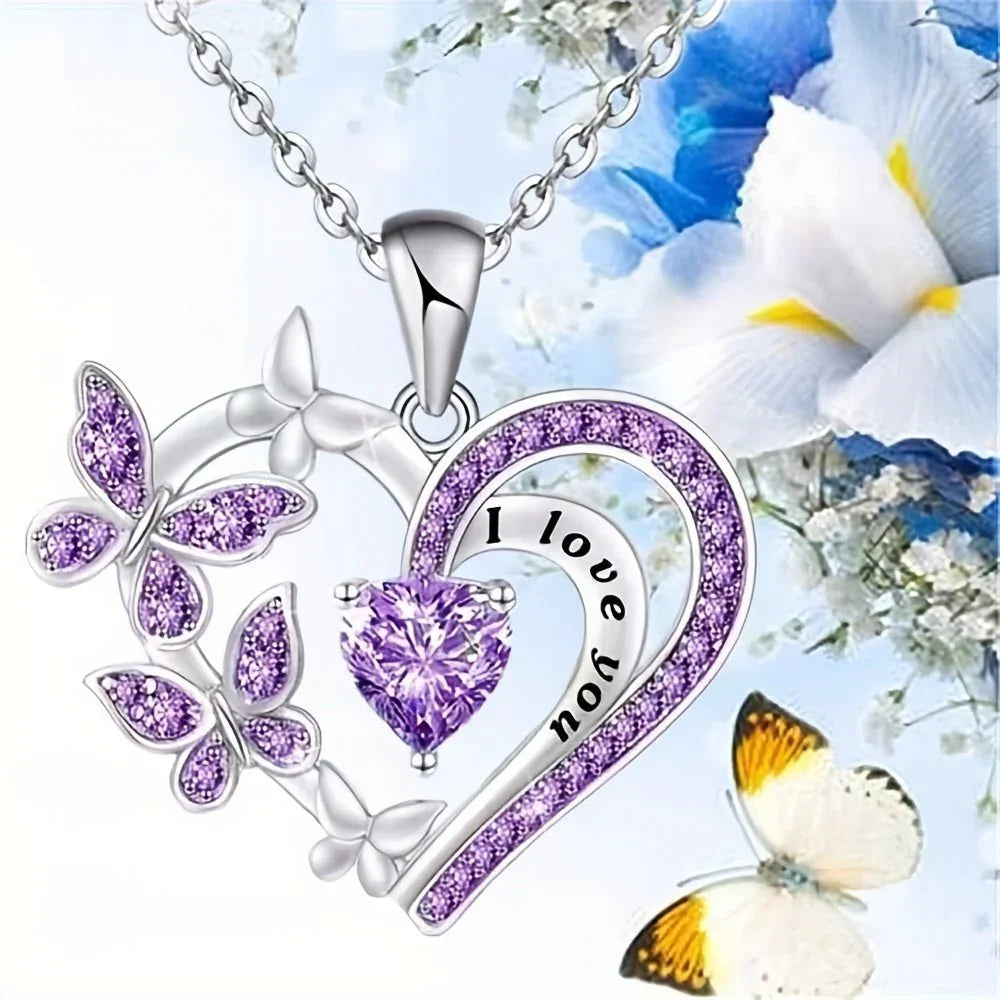 1pc Herz Amethyst Schmetterling Anhänger Halskette für Frauen – Vintage Party Schmuck Geschenk | tif-shop24.de