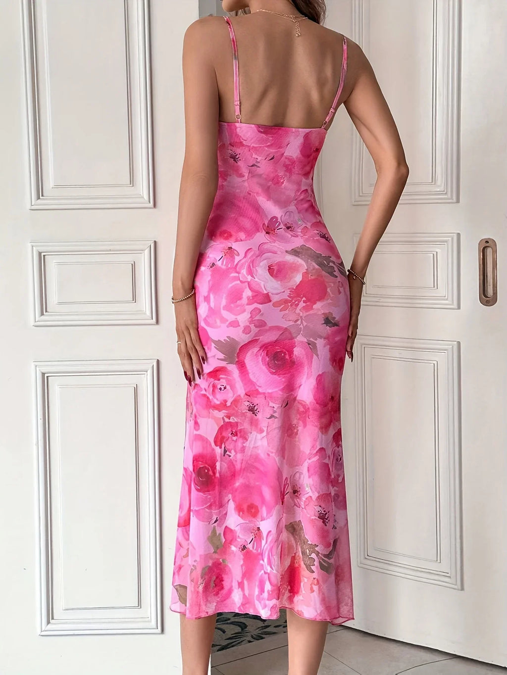 Blumendruck Cami Bodycon,Elegantes Ärmelloses Kleid Mit Spaghettiträgern - tif-shop24.de