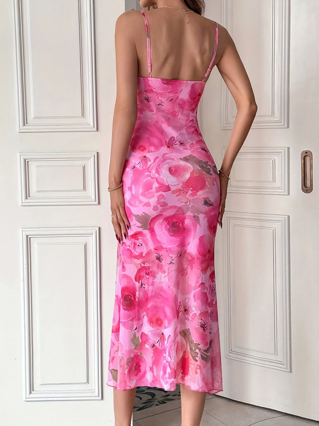 Blumendruck Cami Bodycon,Elegantes Ärmelloses Kleid Mit Spaghettiträgern - tif-shop24.de