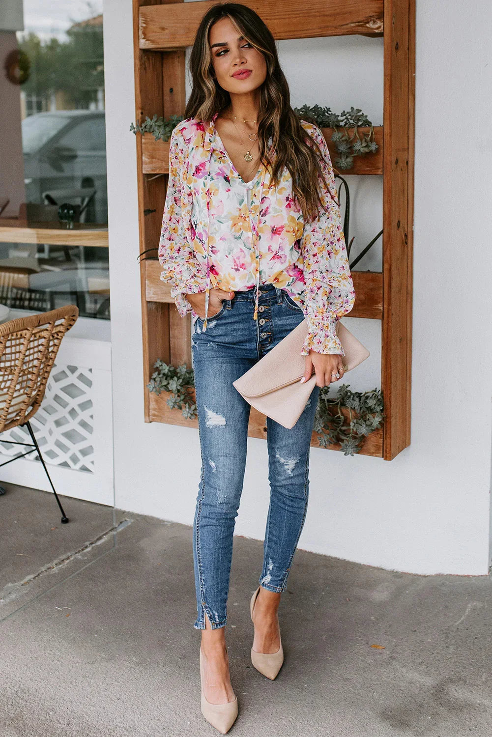 Spaziergang Blumen Smocked Blouse - tif-shop24.de