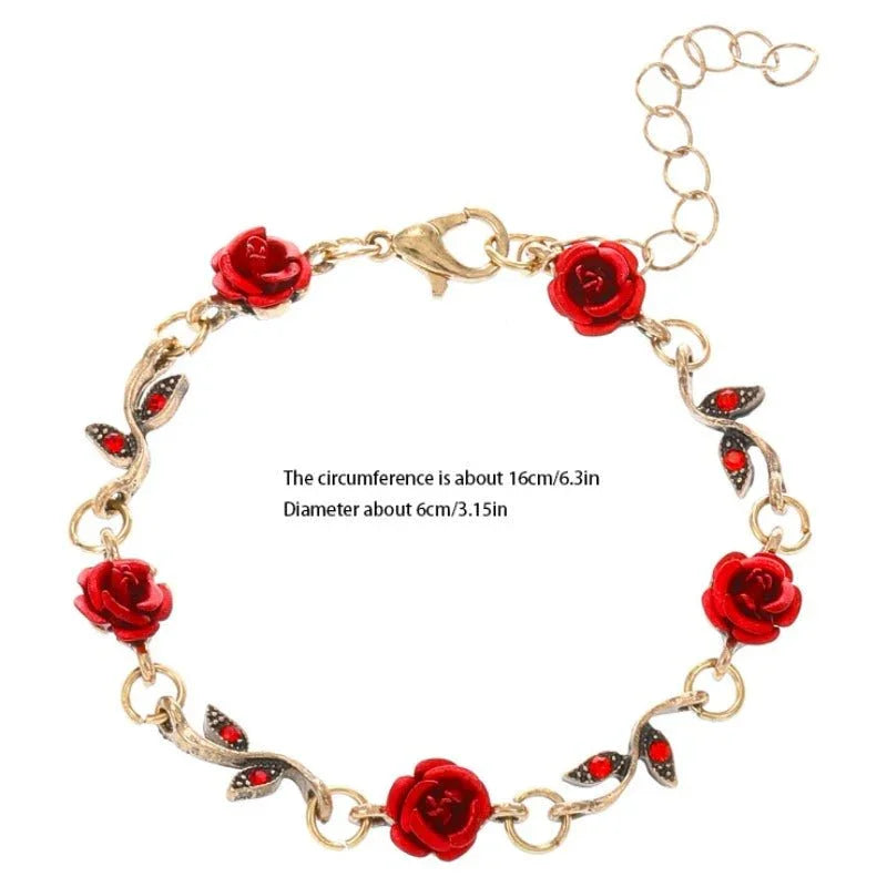 1pc Vintage Rose Flower Rote Rose Halskette Armband Ohrringe Urlaubsparty Valentinstag Geschenk | tif-shop24.de