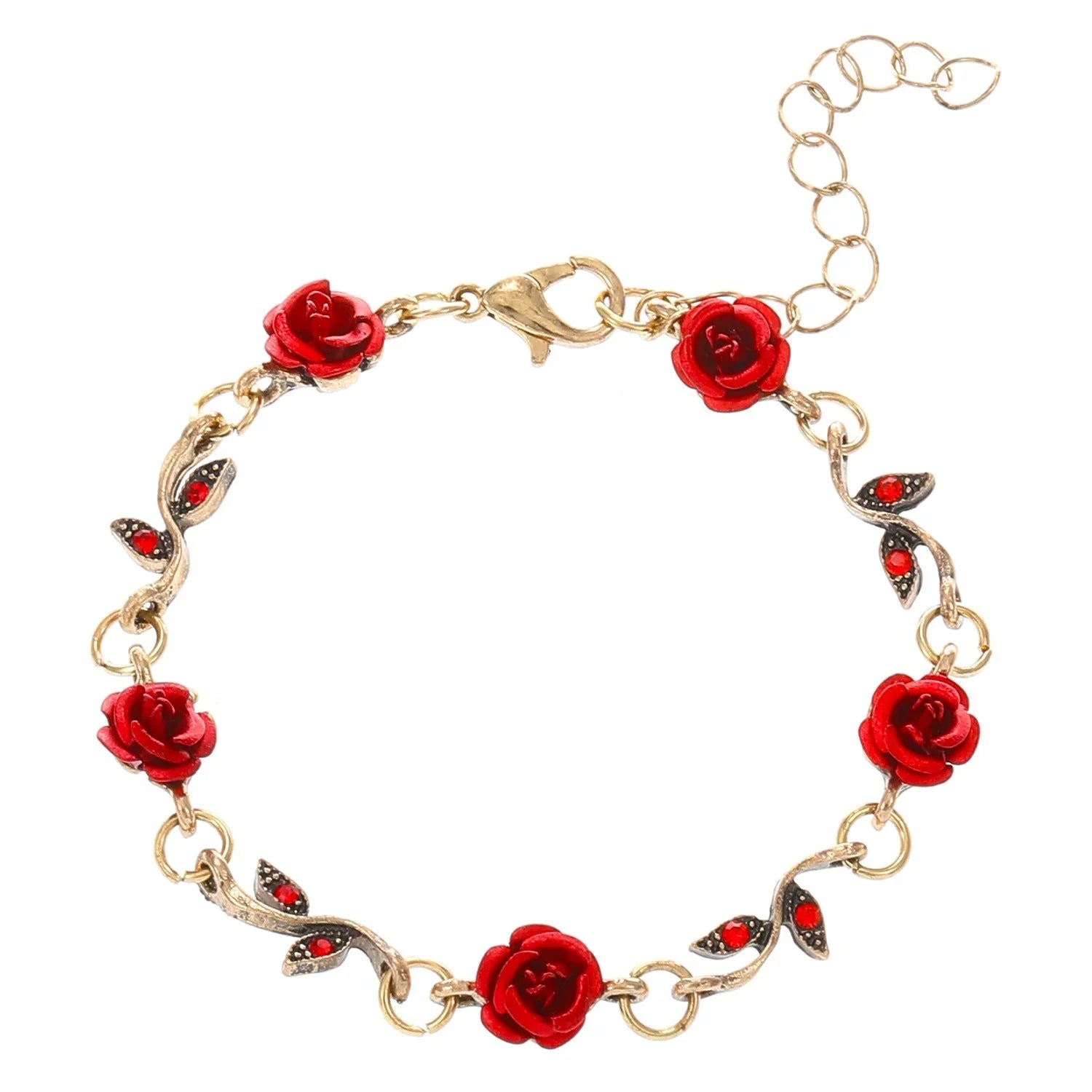 1pc Vintage Rose Flower Rote Rose Halskette Armband Ohrringe Urlaubsparty Valentinstag Geschenk | tif-shop24.de