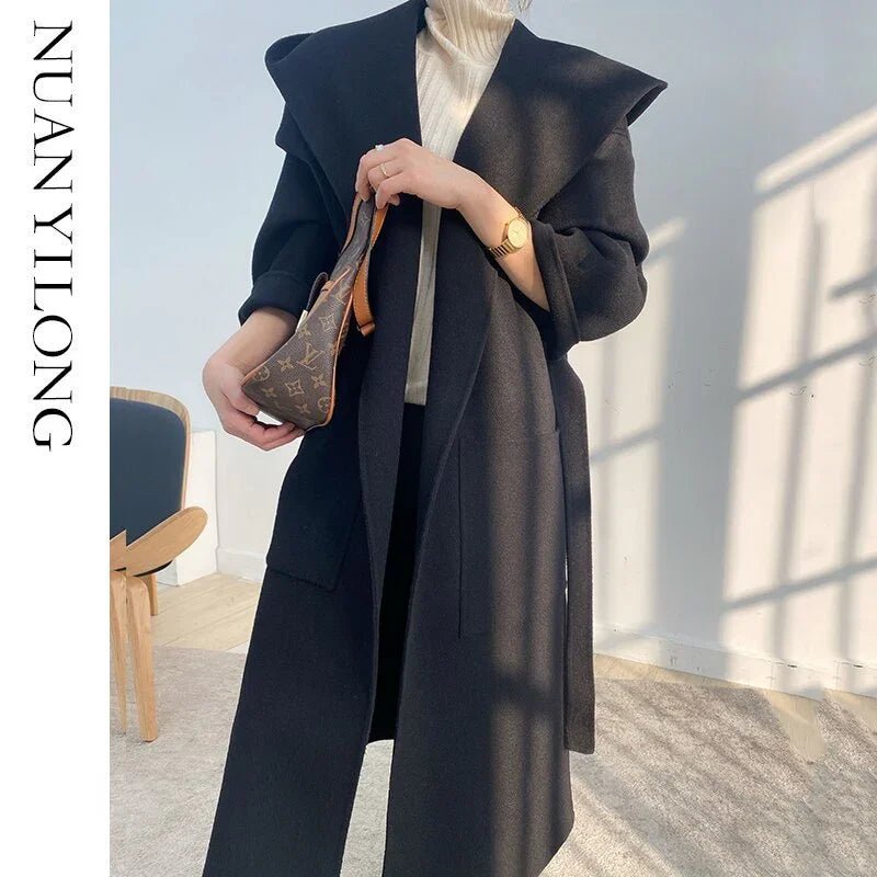 Hooded Reversible Cashmere Coat Mittellang Herbst und Winter Neue High-End-Verdickung Wolle | tif-shop24.de