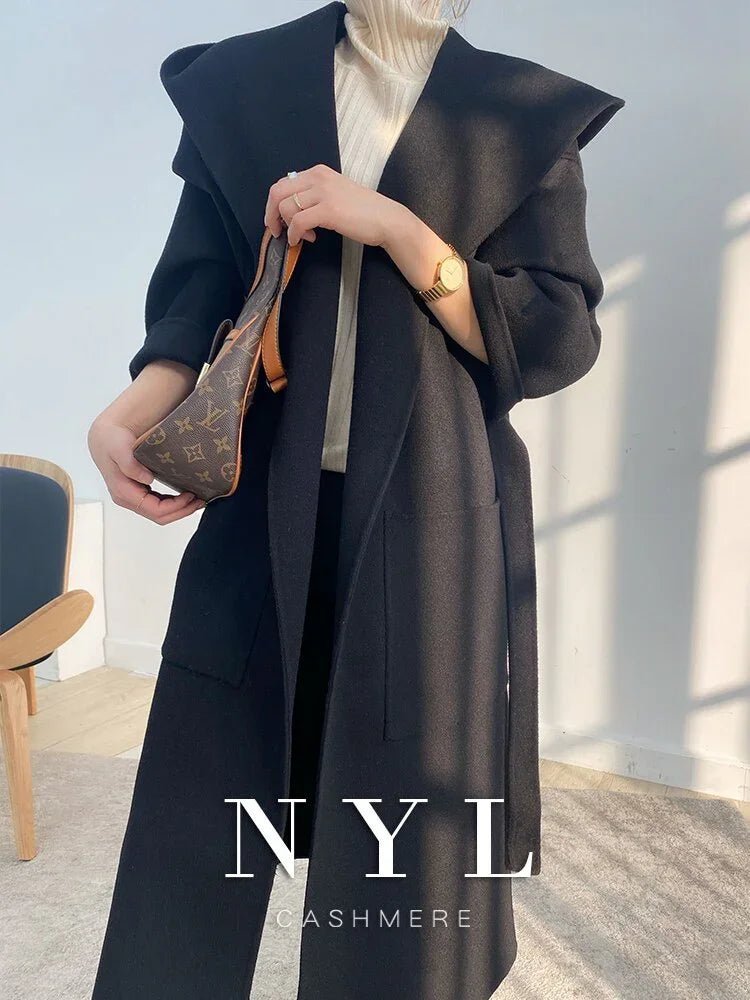 Hooded Reversible Cashmere Coat Mittellang Herbst und Winter Neue High-End-Verdickung Wolle | tif-shop24.de