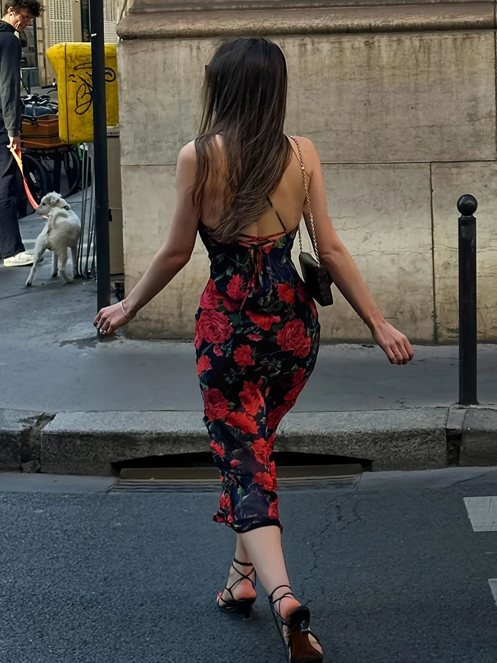 Rückenfreies Kleid Mit Blumendruck, Sexy Spaghettiträger-Midikleid - tif-shop24.de