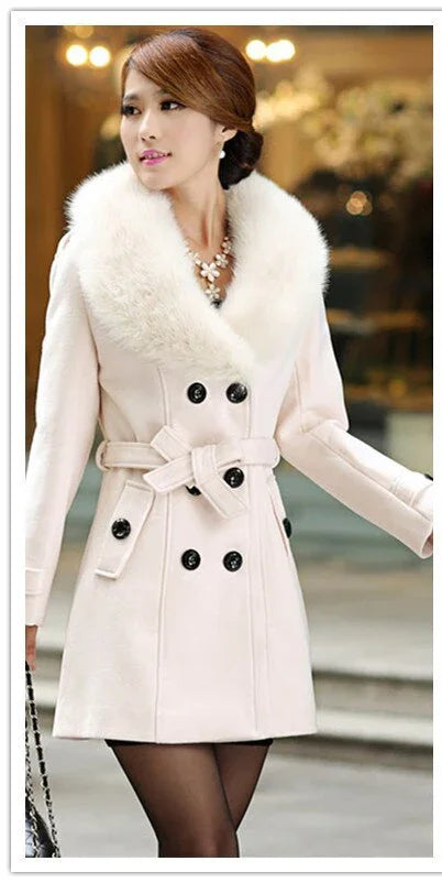 Wollmantel Damen Pelzkragen - Winter Warme Jacke Lang | tif-shop24.de