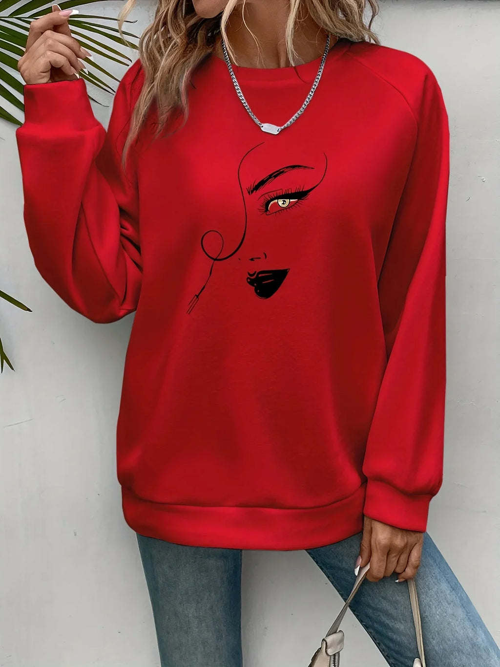 Grafikdruck-Pullover Lässiges Langarm Crewneck-Sweatshirt - tif-shop24.de