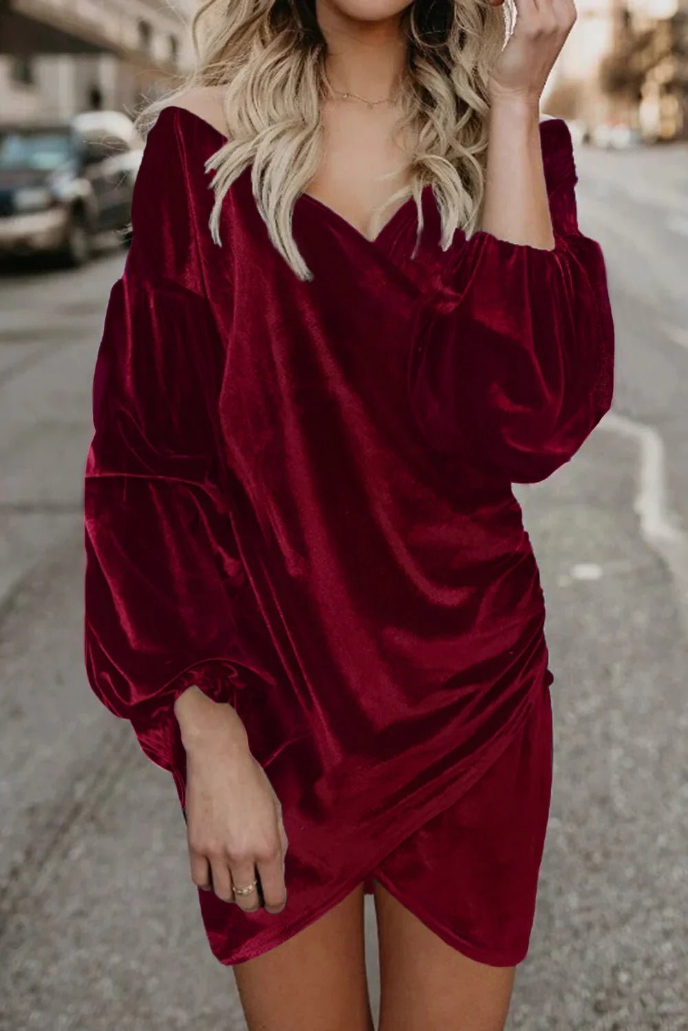 Puffärmel ohne Schulterwickel Bodycon Samtkleid | tif-shop24.de