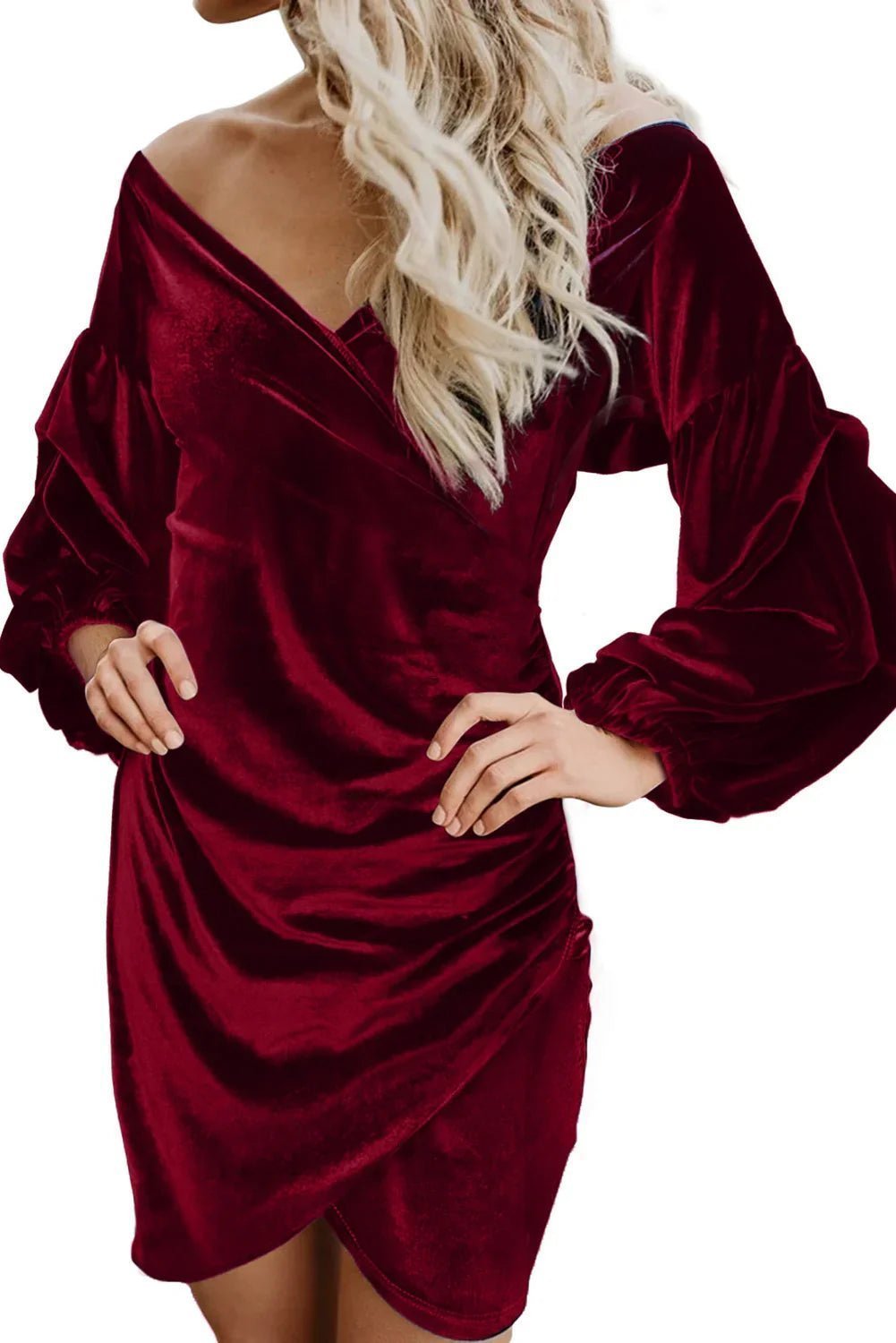 Puffärmel ohne Schulterwickel Bodycon Samtkleid | tif-shop24.de