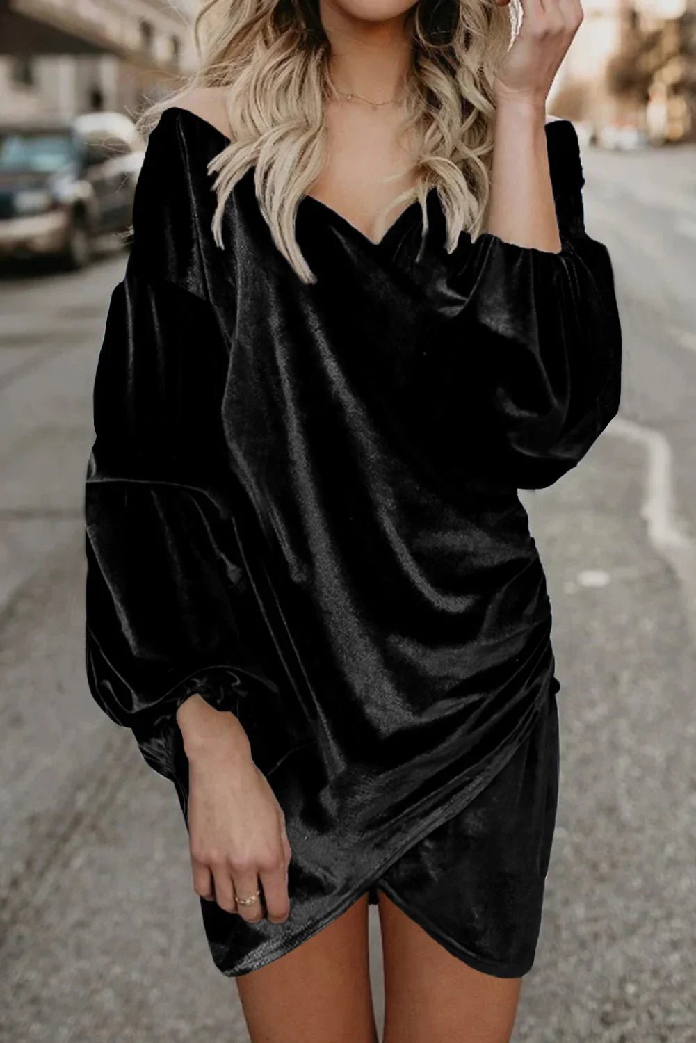 Puffärmel ohne Schulterwickel Bodycon Samtkleid | tif-shop24.de