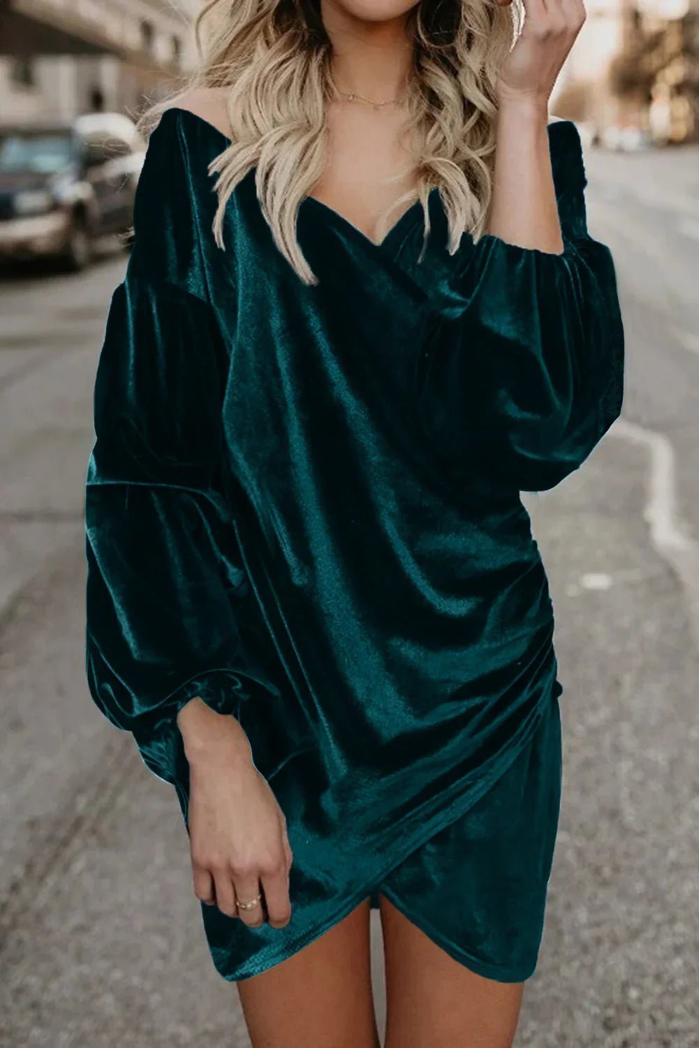 Puffärmel ohne Schulterwickel Bodycon Samtkleid - tif-shop24.de