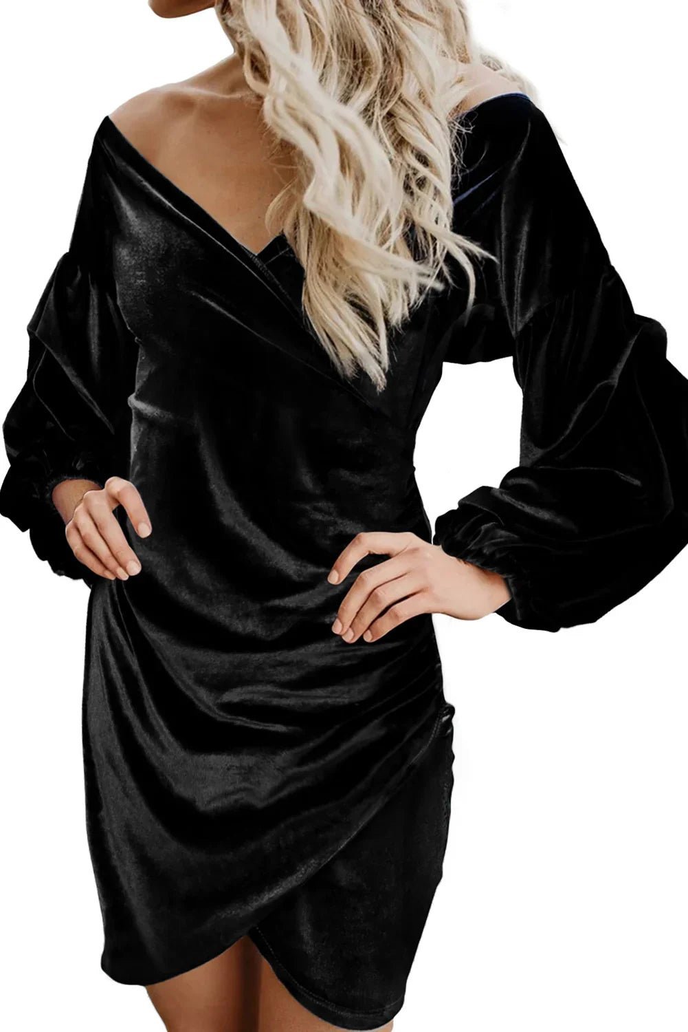 Puffärmel ohne Schulterwickel Bodycon Samtkleid | tif-shop24.de