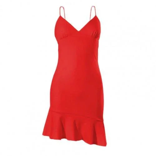 Sexy Kleid Frauen Spaghetti Gurt Kleider Weibliche Frauen Kleid Spaghetti-trägern Rüschen Sommer Einfarbig V-ausschnitt Kleid für Party | tif-shop24.de