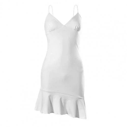 Sexy Kleid Frauen Spaghetti Gurt Kleider Weibliche Frauen Kleid Spaghetti-trägern Rüschen Sommer Einfarbig V-ausschnitt Kleid für Party | tif-shop24.de