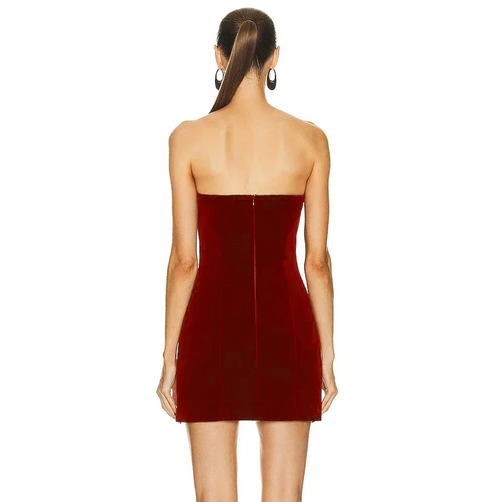 New Sexy Strapless Hollow Diamond Heart Luxury Wine Red Tight Mini Dress Elegant Evening Party Dress | tif-shop24.de