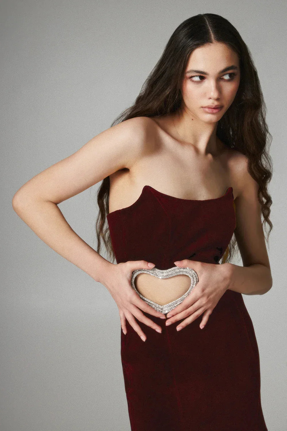 New Sexy Strapless Hollow Diamond Heart Luxury Wine Red Tight Mini Dress Elegant Evening Party Dress | tif-shop24.de