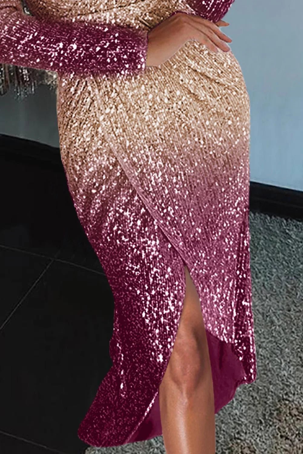 Ombre Sequin Wrapped Rüschen Unregelmäßiges Kleid - tif-shop24.de