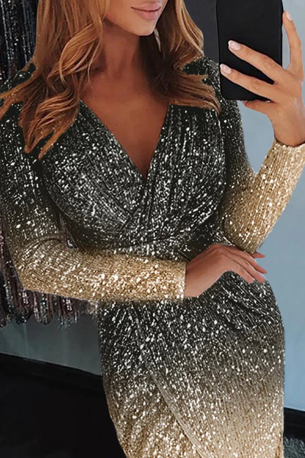Ombre Sequin Wrapped Rüschen Unregelmäßiges Kleid | tif-shop24.de