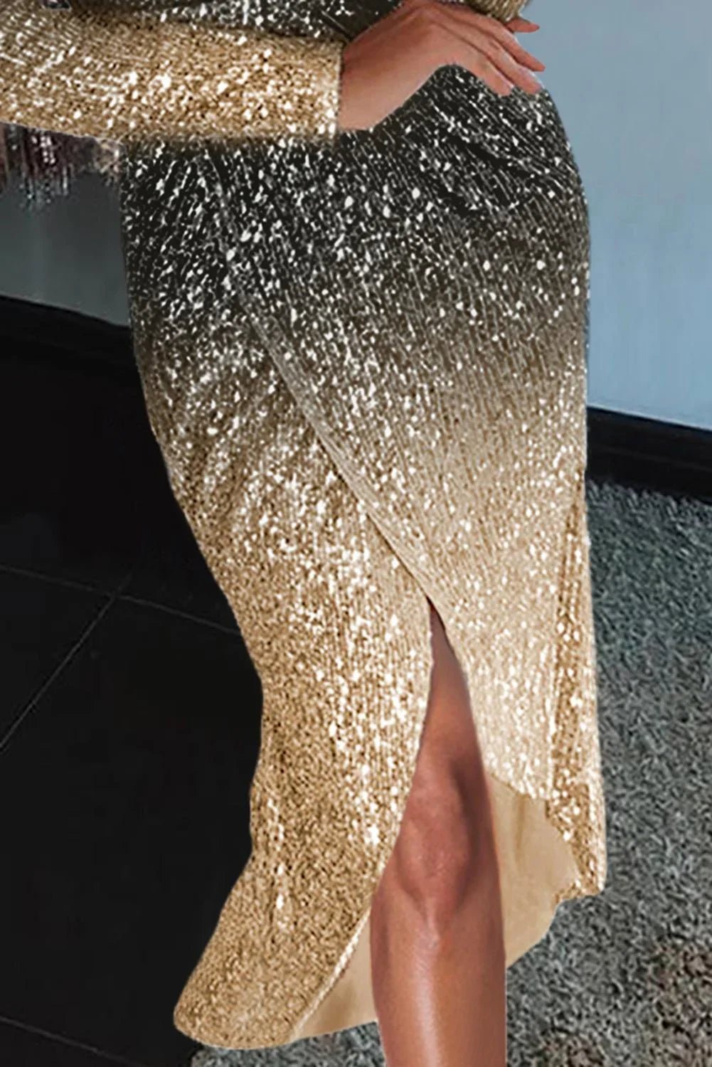 Ombre Sequin Wrapped Rüschen Unregelmäßiges Kleid | tif-shop24.de