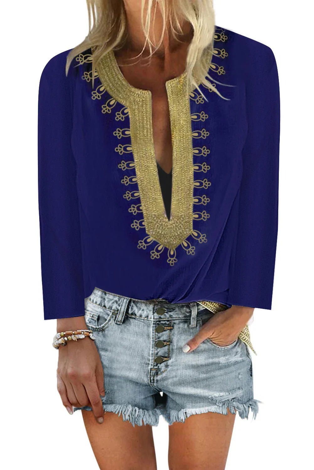 Gestickte Split Ausschnitt Shift Bluse | tif-shop24.de