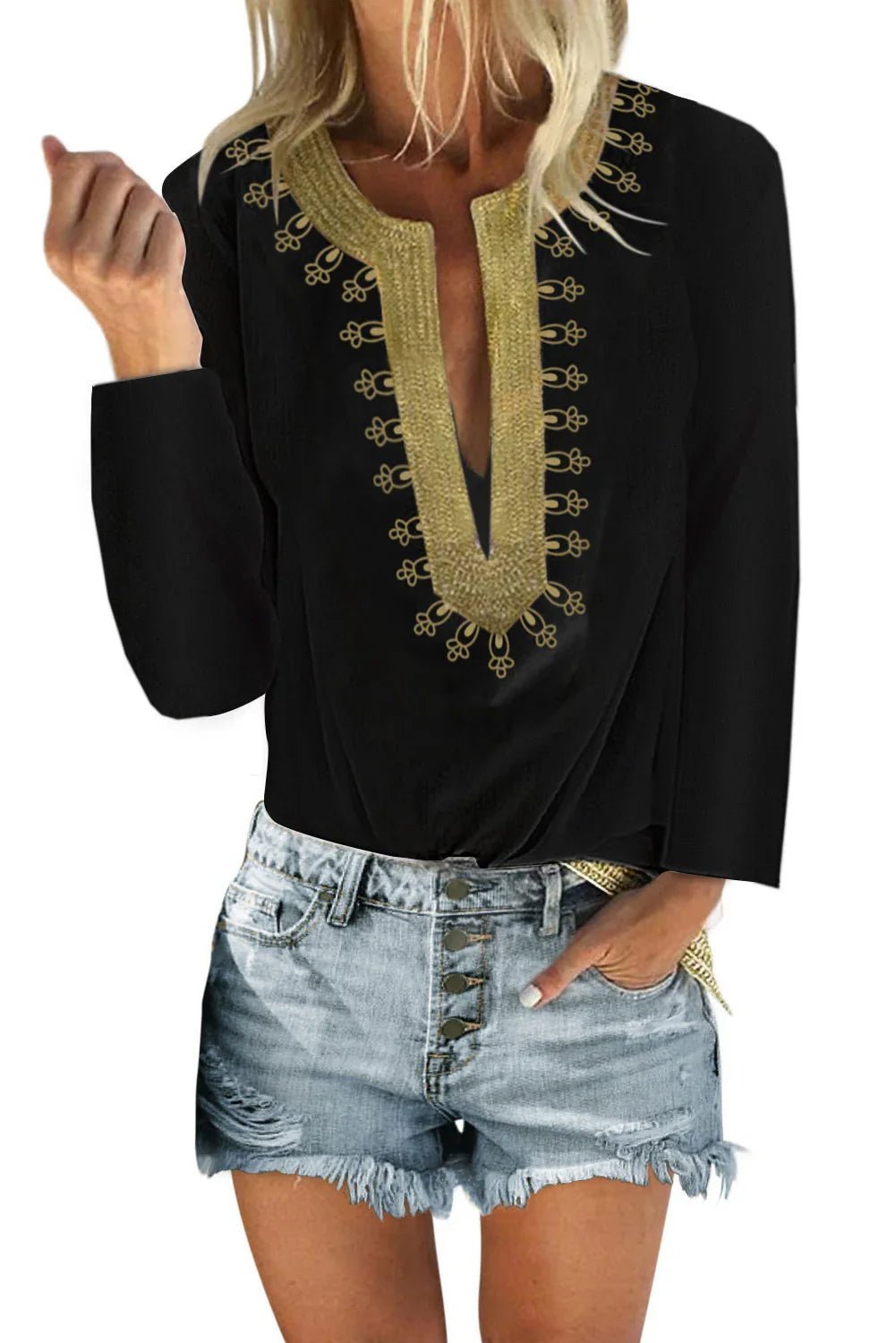 Gestickte Split Ausschnitt Shift Bluse | tif-shop24.de