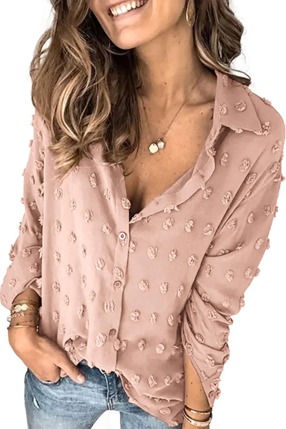 Langarm-Button Fuzzy Polka Dot Shirt - tif-shop24.de