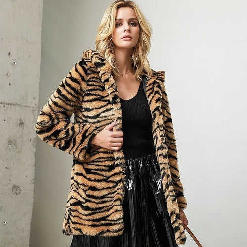 Herbst Winter Neue Nachahmung Pelzmantel Weibliche Lange Leopard Mantel Mit Kapuze Koreanische Große Größe 4XL Frauen Faux Pelz Jacke | tif-shop24.de