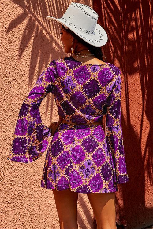 Retro Bell Sleeve Front Knot 2 Stück Kleid | tif-shop24.de