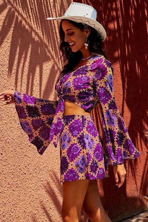 Retro Bell Sleeve Front Knot 2 Stück Kleid | tif-shop24.de