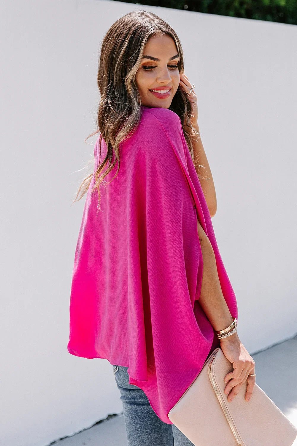 Draped Dolman Sleeves V Neck Blouse | tif-shop24.de