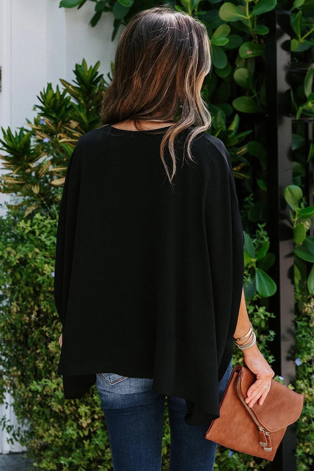 Draped Dolman Sleeves V Neck Blouse - tif-shop24.de