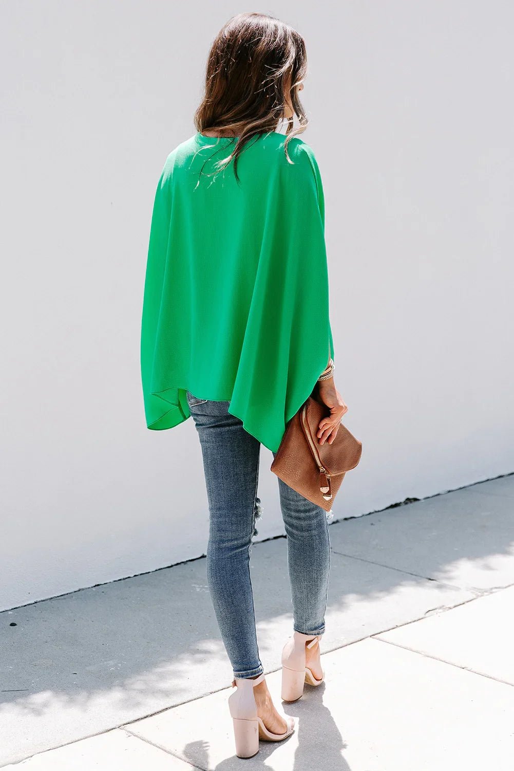 Draped Dolman Sleeves V Neck Blouse - tif-shop24.de