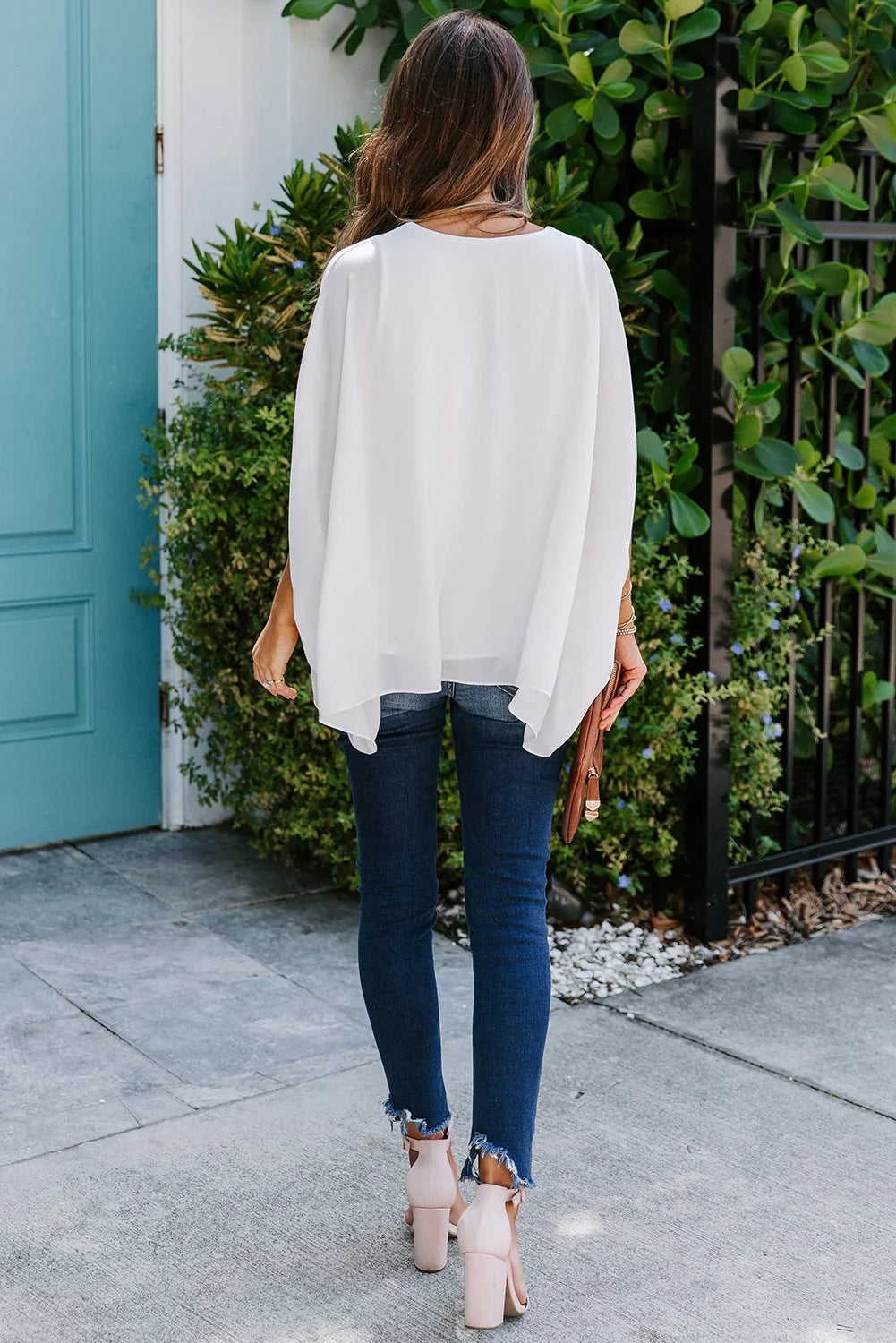 Draped Dolman Sleeves V Neck Blouse - tif-shop24.de