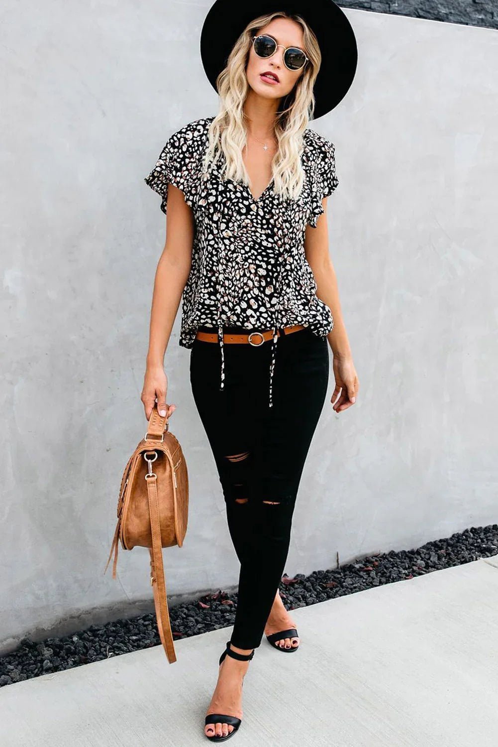 V-Ausschnitt Kurzarm Modedruck Fantasy flatternde Bluse | tif-shop24.de