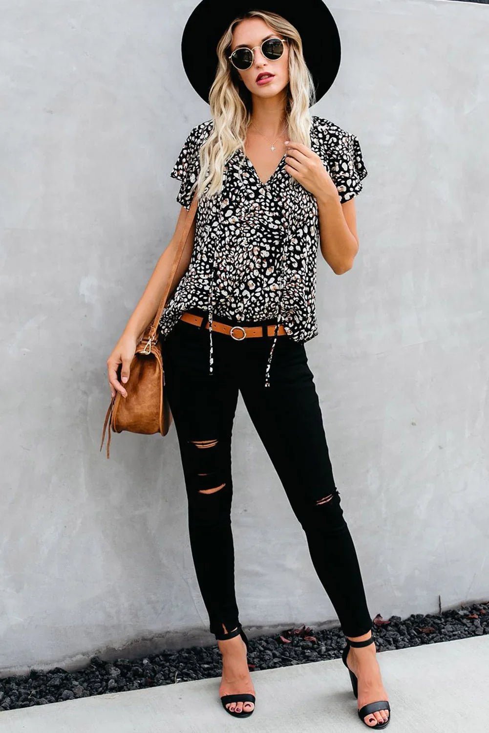 V-Ausschnitt Kurzarm Modedruck Fantasy flatternde Bluse - tif-shop24.de