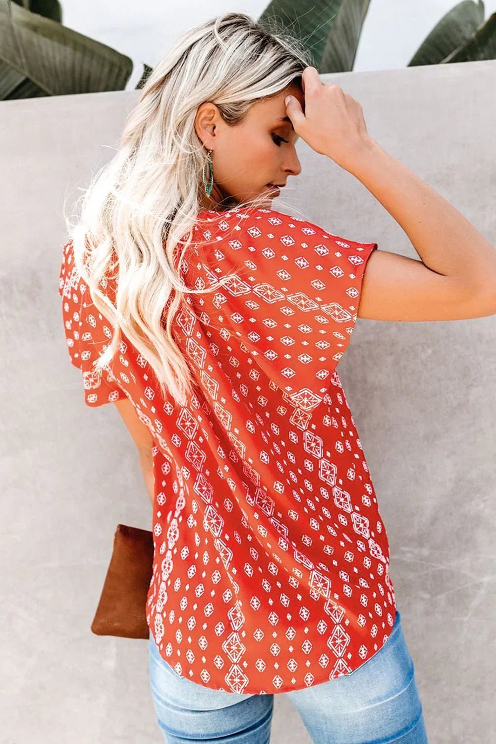 V-Ausschnitt Kurzarm Modedruck Fantasy flatternde Bluse | tif-shop24.de