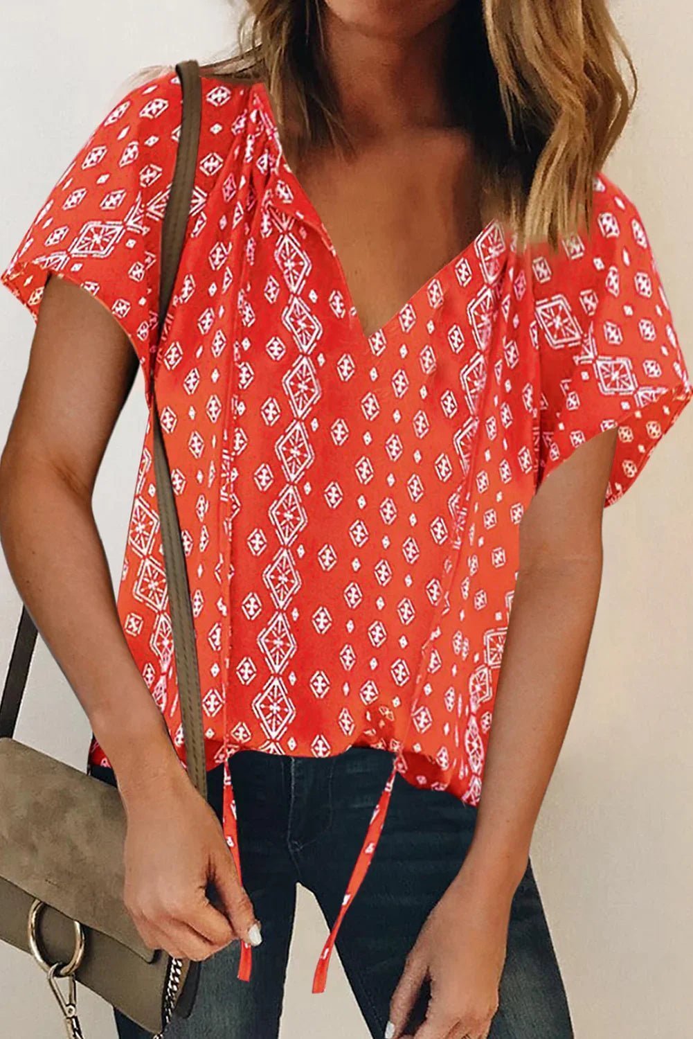 V-Ausschnitt Kurzarm Modedruck Fantasy flatternde Bluse | tif-shop24.de