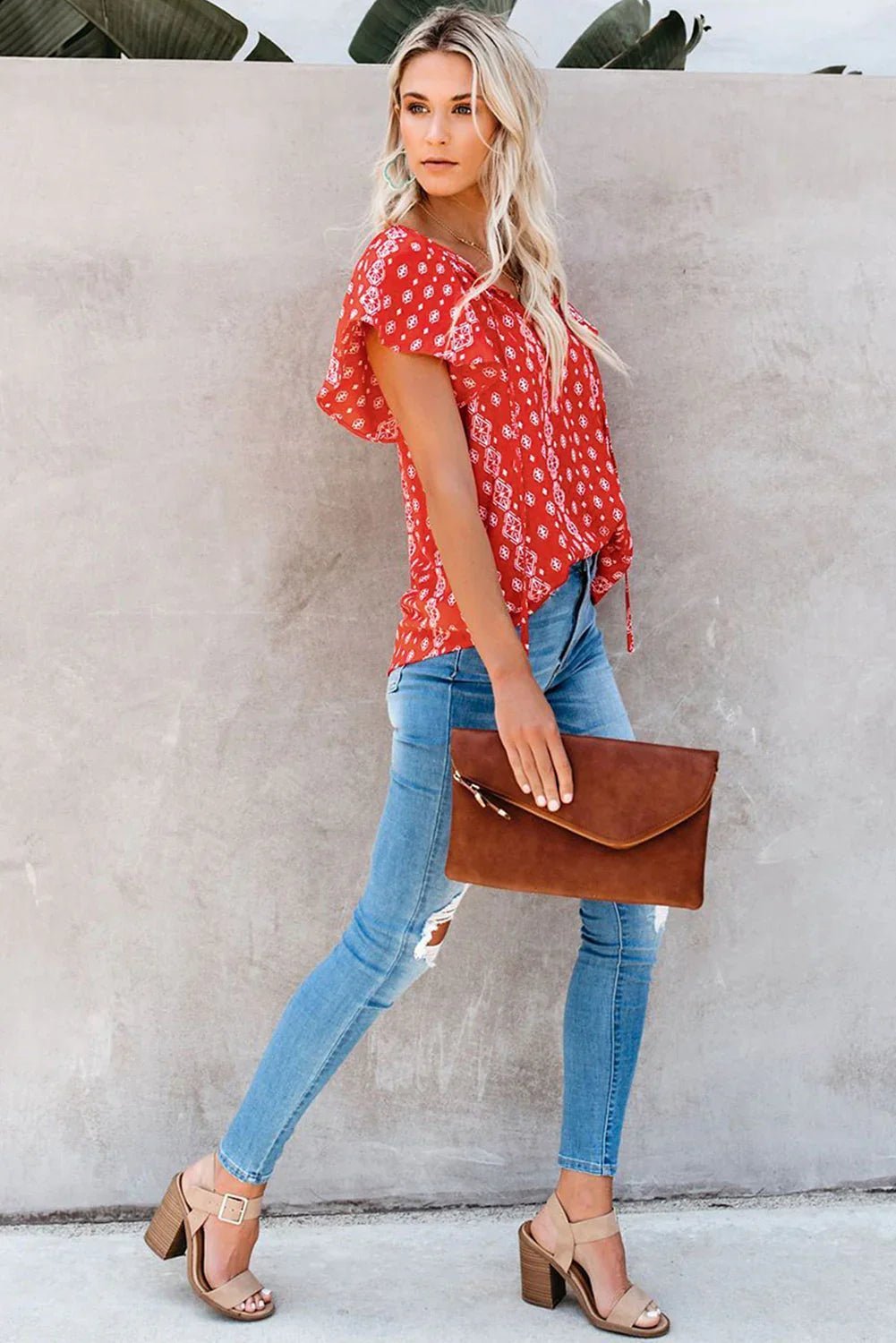 V-Ausschnitt Kurzarm Modedruck Fantasy flatternde Bluse | tif-shop24.de