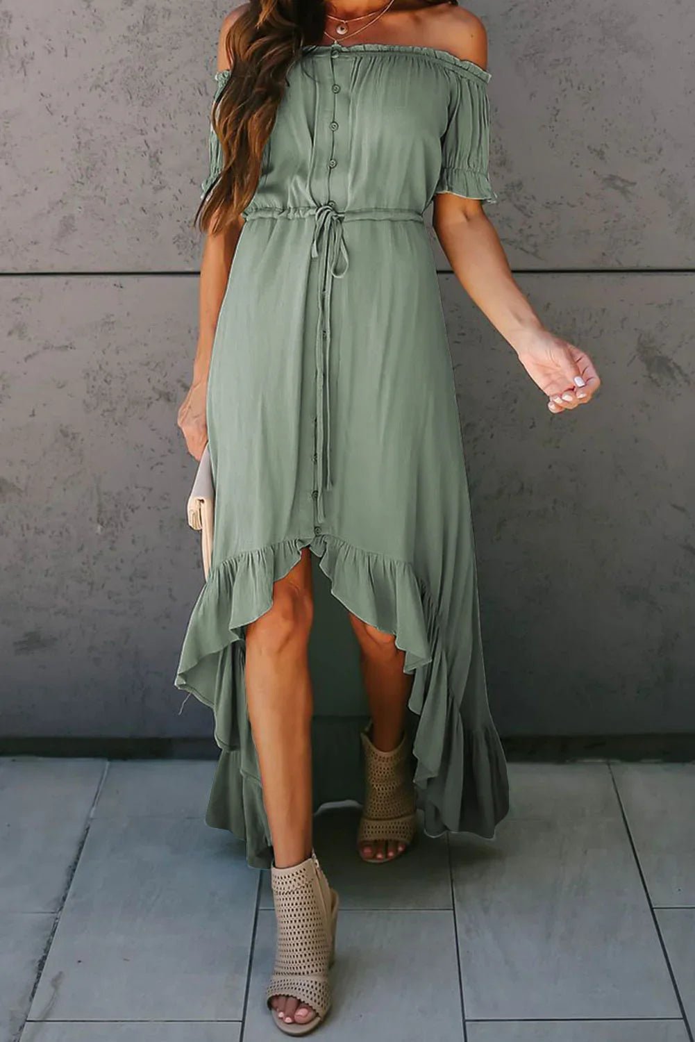 Glasur High Low Off The Shoulder Maxi Kleid | tif-shop24.de