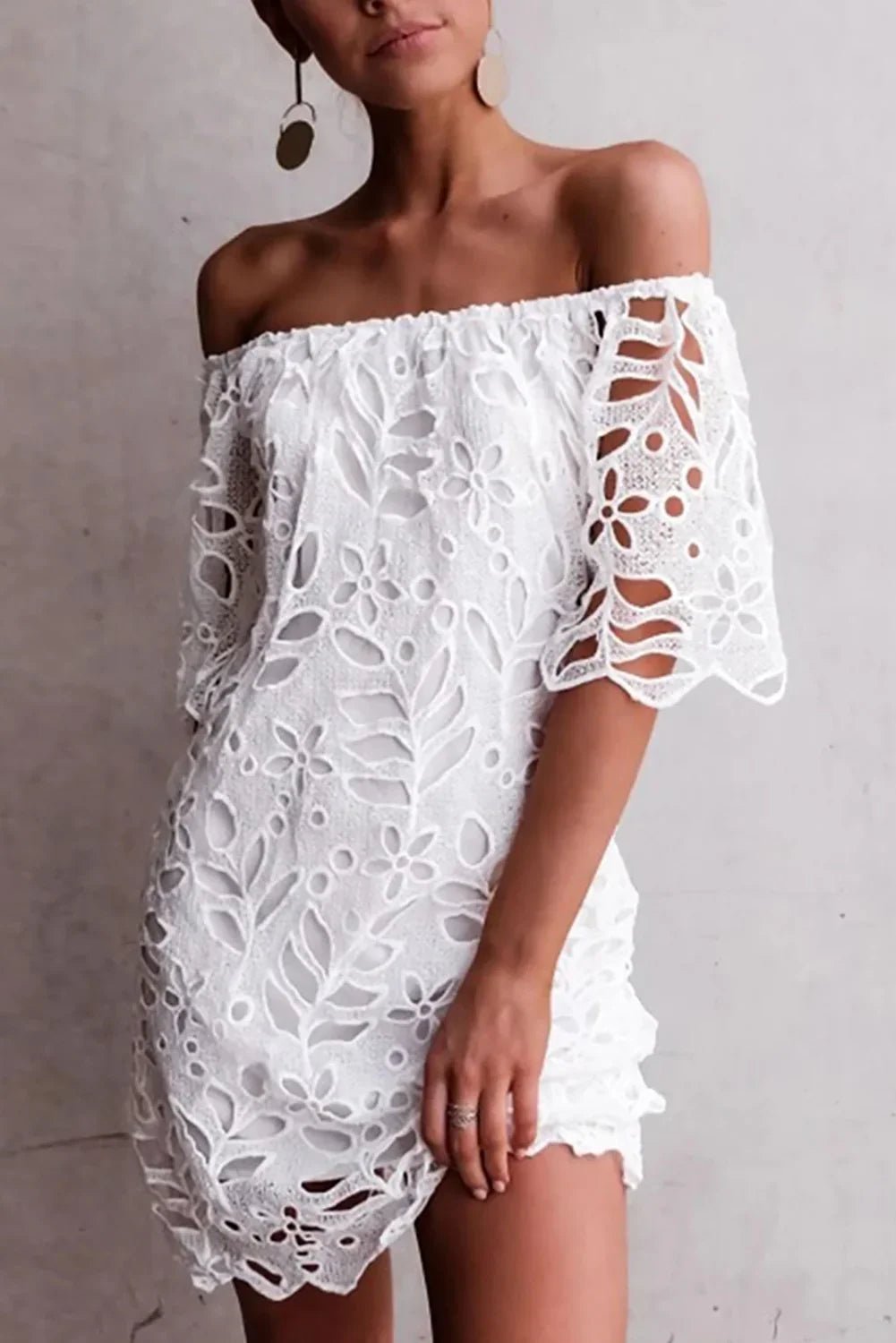 Spitze Detail aus der Schulter Halbärmel Kleid | tif-shop24.de