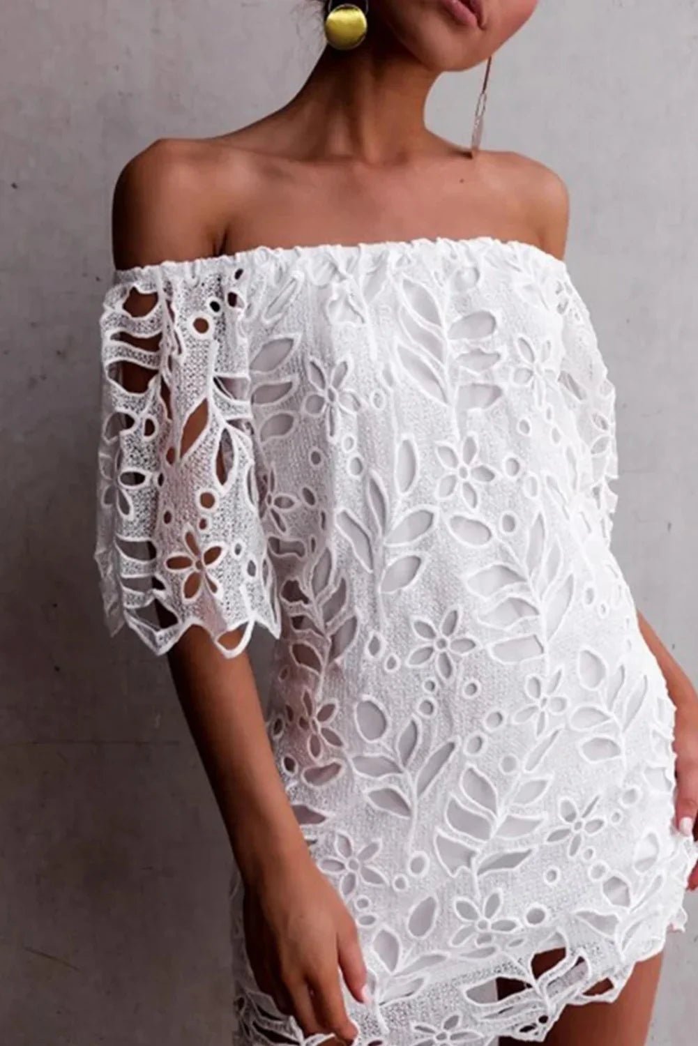 Spitze Detail aus der Schulter Halbärmel Kleid | tif-shop24.de