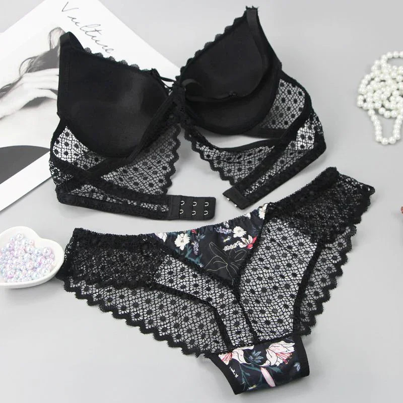 Nouvelle Seamless Sexy G String Underwear Embroidered Thong Hollow Out Lingerie Panties Bra Sets | tif-shop24.de