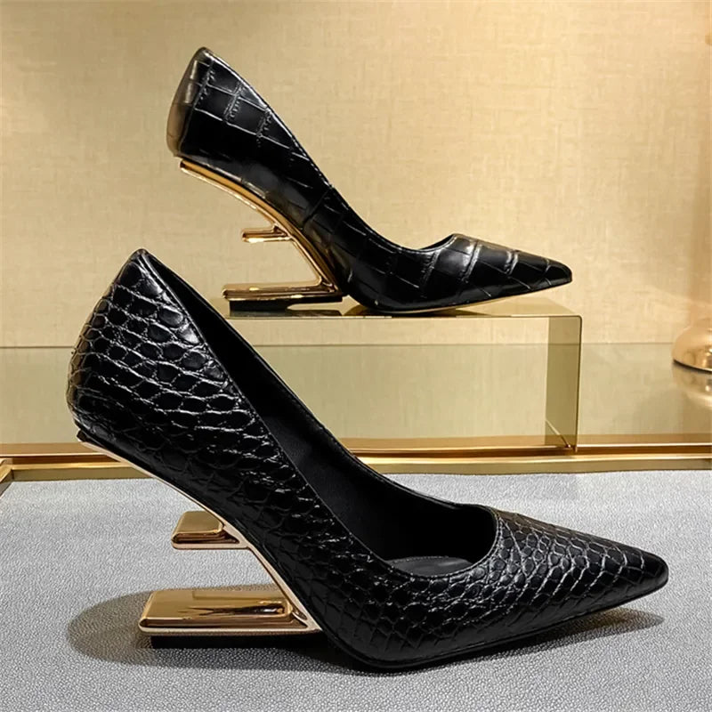 Alligator Pumps Pointed Toe High Heels Ladies Letter Strange Heel Wedges Prom Wedding Dress Valentine Shoes - tif-shop24.de